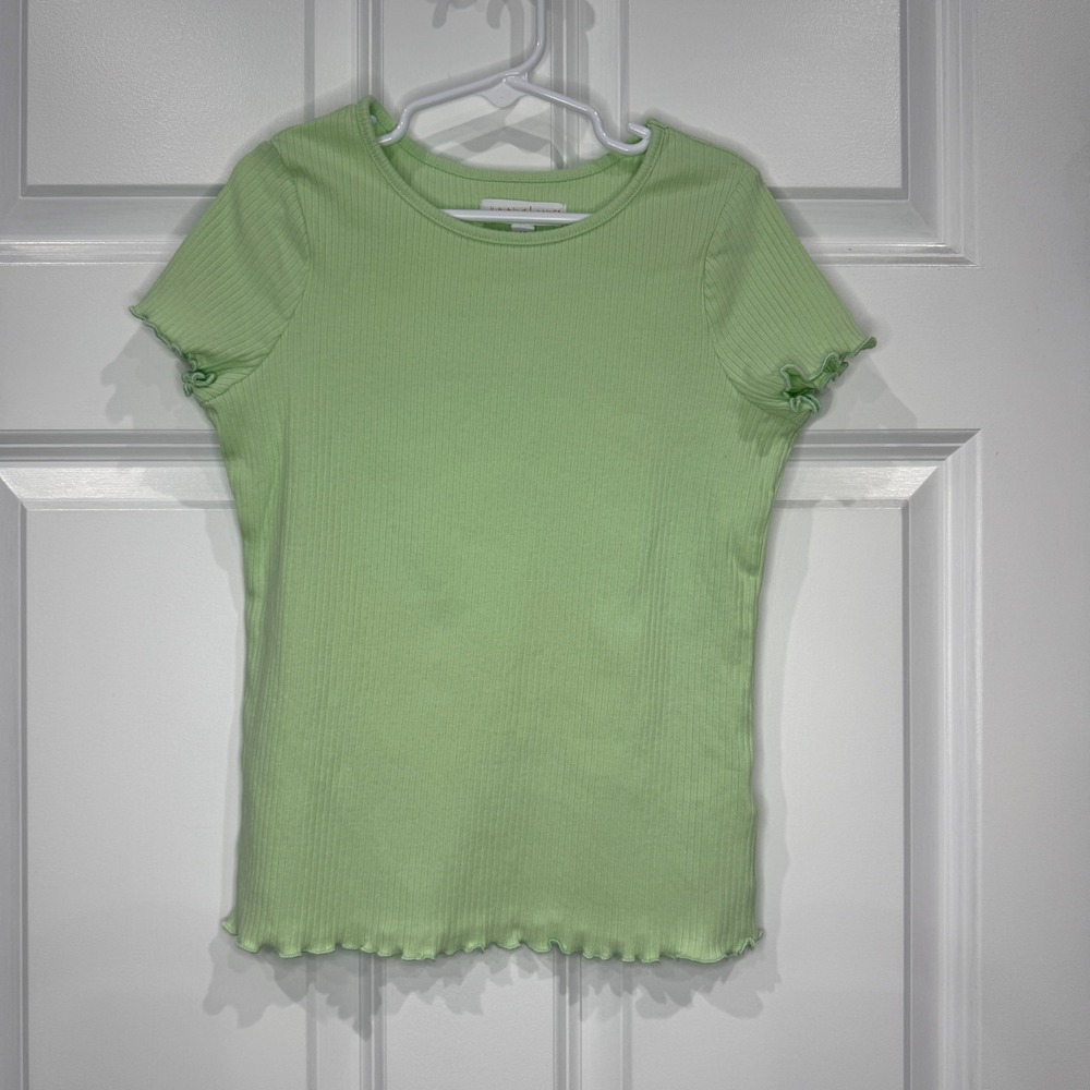 Jumping Beans Girls Lime‎ Green Ribbed Lettuce Edge Short Sleeve Top Size 10